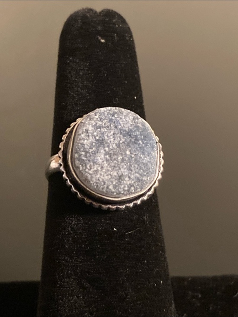 Round Blue Druzy-Style Silver Tone Ring size 6